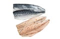 Fresh sliced mackerel fillet fish. Isolated, white background. Royalty Free Stock Photo