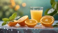 Fresh sliced oranges and juice Royalty Free Stock Photo