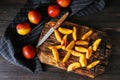 Fresh sliced peaches on wooden board Royalty Free Stock Photo