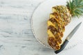 Fresh sliced pineapple on a cutting board Royalty Free Stock Photo