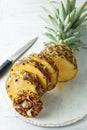 Fresh sliced pineapple on a cutting board Royalty Free Stock Photo