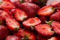 Fresh sliced strawberries for jam or pie filling, close-up, top view Royalty Free Stock Photo