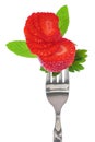 Fresh sliced strawberry on fork Royalty Free Stock Photo