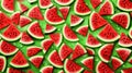 Fresh sliced watermelon as textured background on green Royalty Free Stock Photo