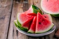 Fresh sliced watermelon on wooden rustic background Royalty Free Stock Photo