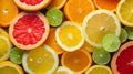 Fresh slices of colourful organic citrus fruits