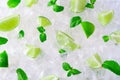 Fresh slices of green limes and mint over crushed ice cubes Royalty Free Stock Photo