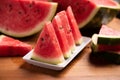 Fresh slices red watermelon on plate Royalty Free Stock Photo