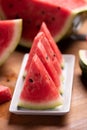 Fresh slices red watermelon on plate Royalty Free Stock Photo