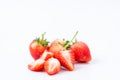 Fresh slide strawberries on white background
