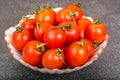 Fresh small tomatoes in white salad bowl Royalty Free Stock Photo