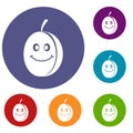 Fresh smiling plum icons set