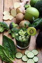Fresh smoothie with broccoli, apples, kiwi, cucumbers