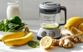 Fresh Smoothie Ingredients With Blender in a Bright Kitchen in the Morning Royalty Free Stock Photo