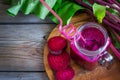 Fresh Smoothies of beet with a glass jar, selective focus