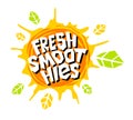 Fresh smoothies logo emblem bright splash shiny stickers, organic emblems banners labels , fruits vegetables fresh juice.