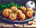 Fresh Snails and Garlic on a Ceramic Plate for Cooking Royalty Free Stock Photo