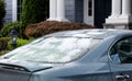 Fresh snow and ice on car rear window Royalty Free Stock Photo