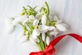 Fresh snowdrops bouquet on wooden background Royalty Free Stock Photo