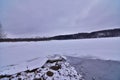 Kinnickinnic state park ice shoves on the St.Croix river at the boat launch on a winter day Royalty Free Stock Photo