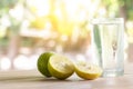 Fresh soda lemon in a Glass with Lemon Slices. Soda lemon juice. Royalty Free Stock Photo