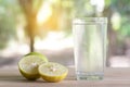 Fresh soda lemon in a Glass with Lemon Slices. Soda lemon juice. Royalty Free Stock Photo