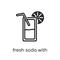 fresh soda with lemon slice and straw icon. Trendy modern flat l