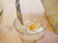 Fresh soft-boiled egg with soy bean sauce Kai Luak