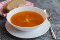 Fresh Solyanka soup on a gray background
