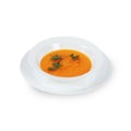 Fresh soup in white bowl on plate isolated in white background Royalty Free Stock Photo