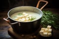 fresh soy milk in a pot for tofu curdling Royalty Free Stock Photo