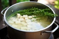 fresh soy milk in a pot for tofu curdling Royalty Free Stock Photo