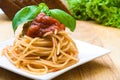 Fresh spaghetti with tomato sauce