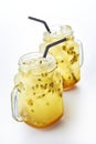 Fresh sparkling mango and passion fruits juice