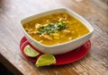 Fresh and spicy tripe soup with coriander leaves - Traditional Colombian food Royalty Free Stock Photo