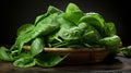 fresh spinach leaves in a basket