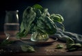 Fresh spinach leaves in a bowl on a rustic wooden table. Selective focus., AI Generated Royalty Free Stock Photo