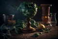 Fresh spinach leaves in a bowl on a rustic wooden table. Selective focus., AI Generated Royalty Free Stock Photo