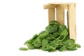 Fresh spinach leaves in a wooden box Royalty Free Stock Photo