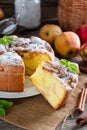 Fresh sponge cake. Chiffon biscuit with apples on table Royalty Free Stock Photo