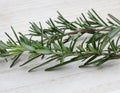 fresh sprig of rosemary on rustic wood crate Royalty Free Stock Photo