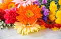 Fresh spring Flowers bunch plant gerbera chrysanthemum colorful flower various and green leaves Royalty Free Stock Photo