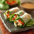 Fresh Spring Rolls on Slate, Healthy Eating Concept Royalty Free Stock Photo