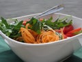Fresh spring salad with tomatoes, rucola and carrots