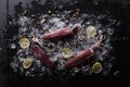 Fresh squid on ice and lemon Royalty Free Stock Photo