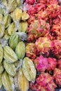 fresh star fruit and dragon fruit