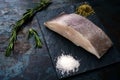 Fresh steak, raw halibut in the stone Royalty Free Stock Photo