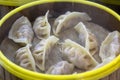 Fresh steam dumplings on bamboo basket