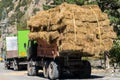 Fresh straw hay bales on the trailer Royalty Free Stock Photo