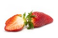 Fresh strawberrie and half strawberrie on white background